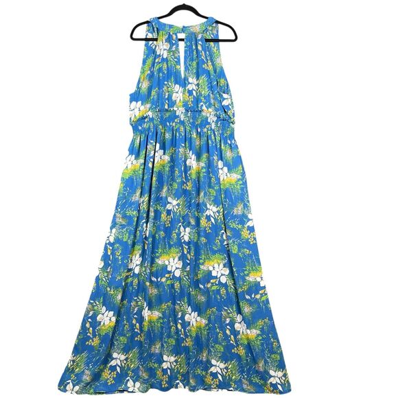 Halogen Women's Maxi Dress Plus Size 2X Blue Floral Faux Wrap Sleeveless V Neck - Picture 5 of 11